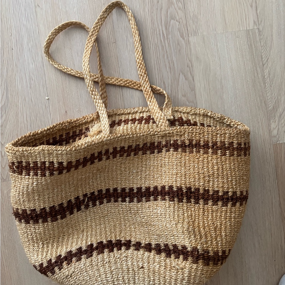 Brown and Tan Woven Tote Bag